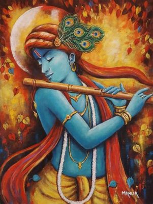  Krishna Playing His Flute - Opasłe Figury I Niezwykła Gra Światła